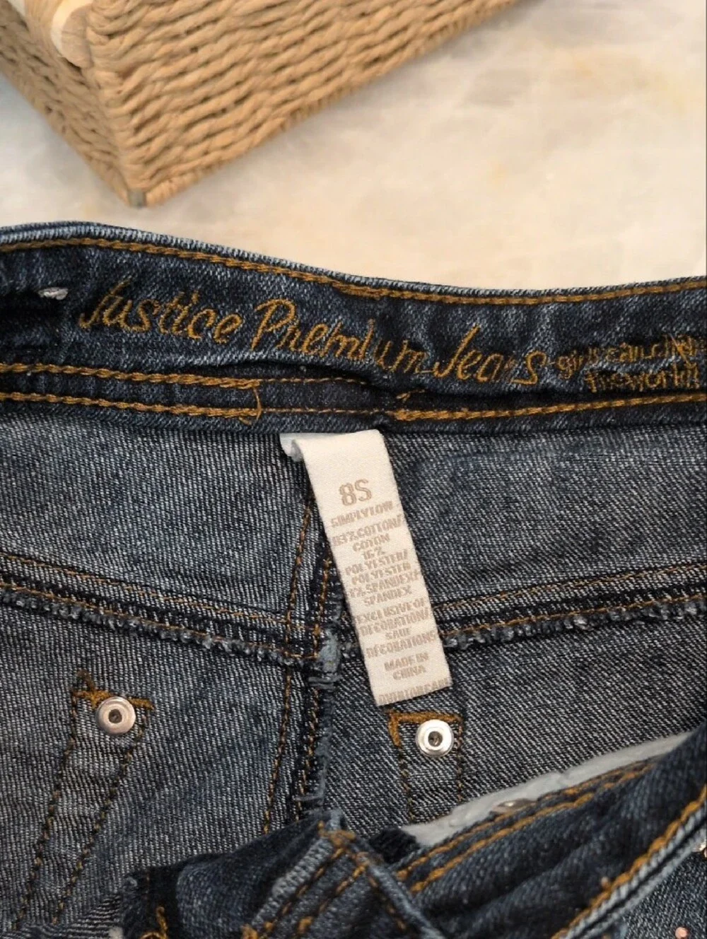 Justice Dark Wash Denim Jean Shorts with Rhinestone Accents
